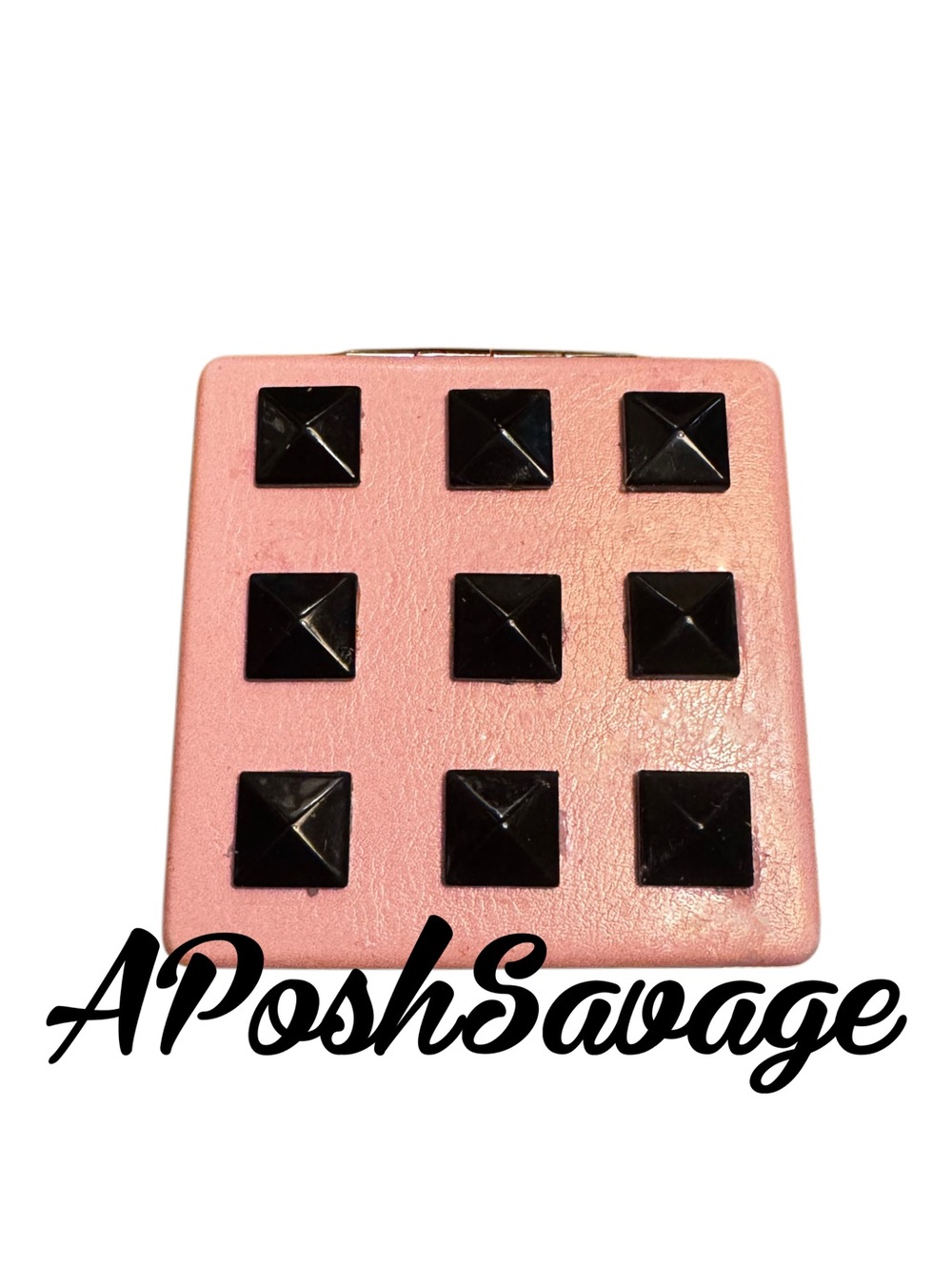 Chic Pink & Black Stud-Embellished Dual Compact Mirror - Compact Accessory